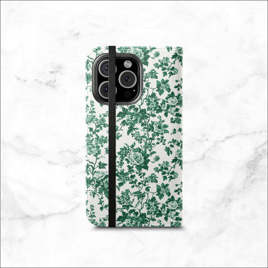 Moss Toile - iPhone Flip Case Wallet, Leather Folio Case Phone Case-aesthetic phone case-shockproof phone case-cute phone case-designer phone case-elegant phone case-luxury phone case-phone accessories-fashion accessory
