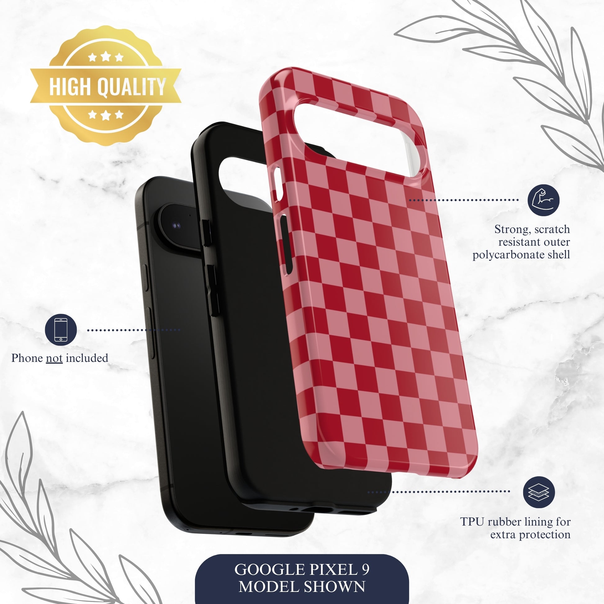 Crimson Check - Google Pixel Case Phone Case-aesthetic phone case-shockproof phone case-cute phone case-designer phone case-elegant phone case-luxury phone case-phone accessories-fashion accessory