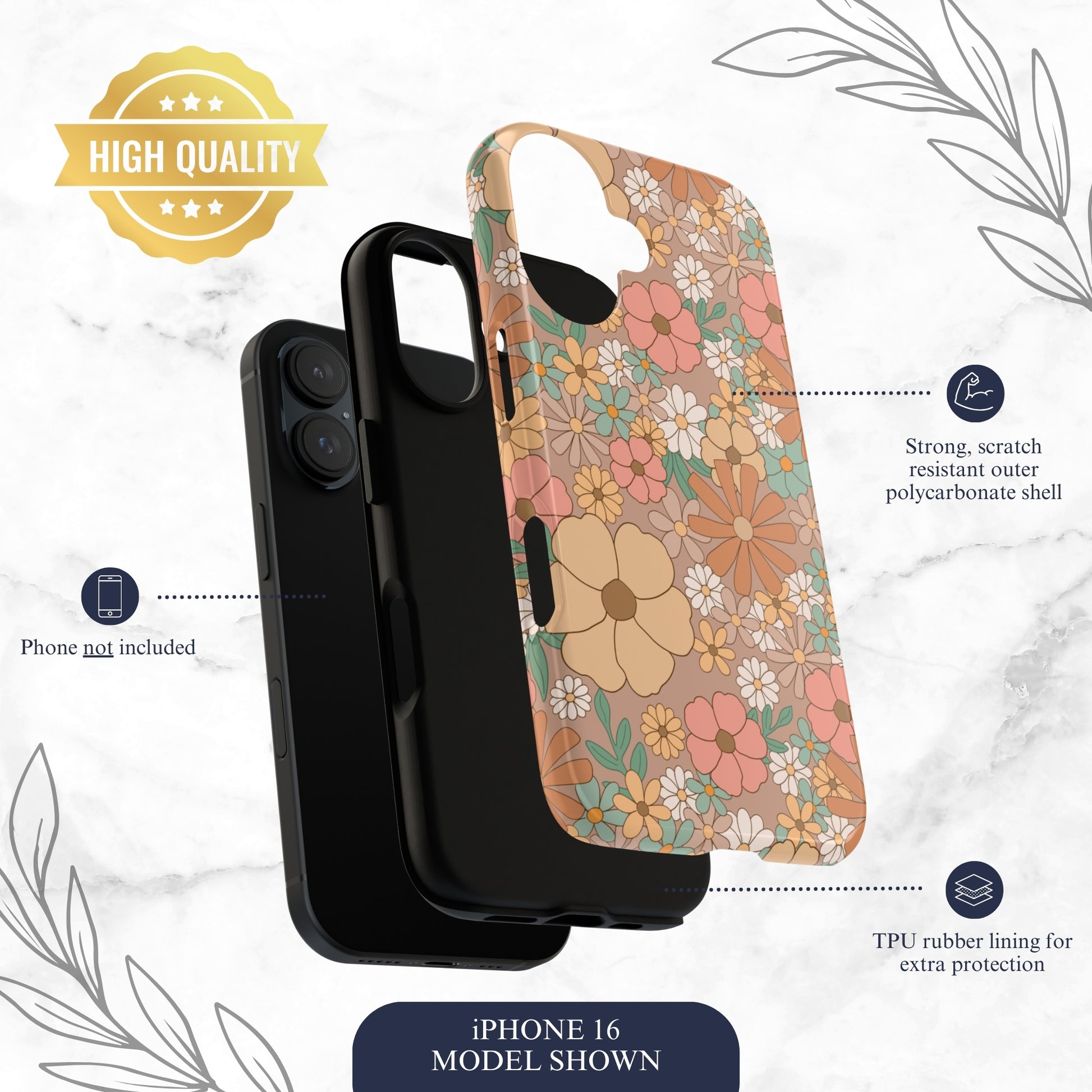 Retro Petals - iPhone Case Phone Case-aesthetic phone case-shockproof phone case-cute phone case-designer phone case-elegant phone case-luxury phone case-phone accessories-fashion accessory