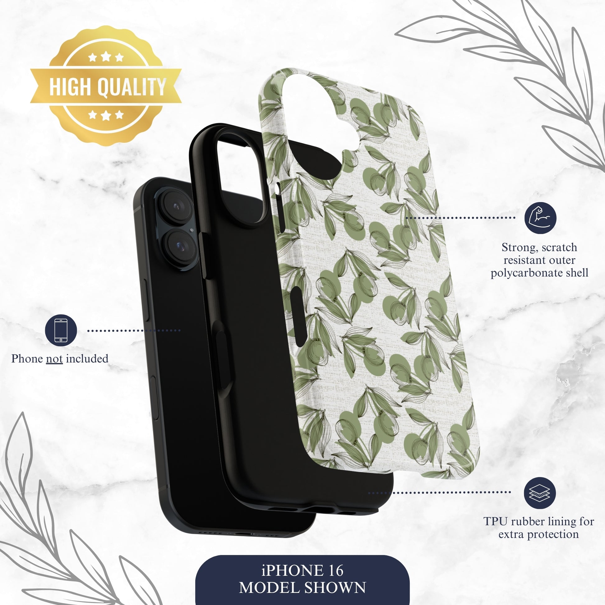 Olive Branch - iPhone Case Phone Case-aesthetic phone case-shockproof phone case-cute phone case-designer phone case-elegant phone case-luxury phone case-phone accessories-fashion accessory