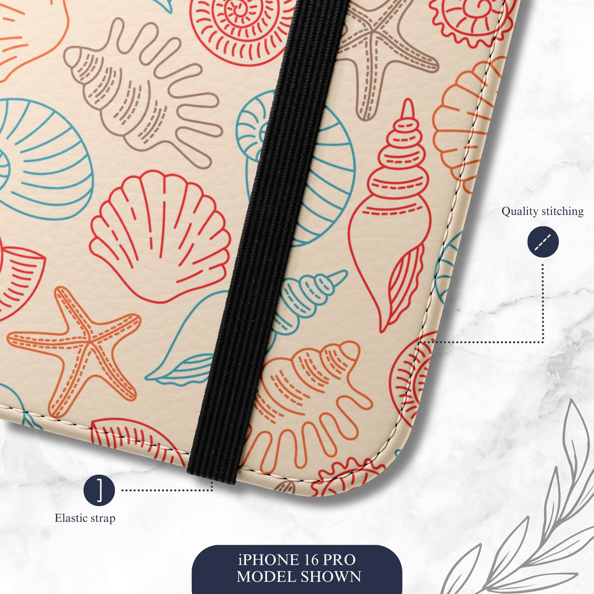 Saltwater Shells - iPhone Flip Case Wallet, Leather Folio Case Phone Case-aesthetic phone case-shockproof phone case-cute phone case-designer phone case-elegant phone case-luxury phone case-phone accessories-fashion accessory