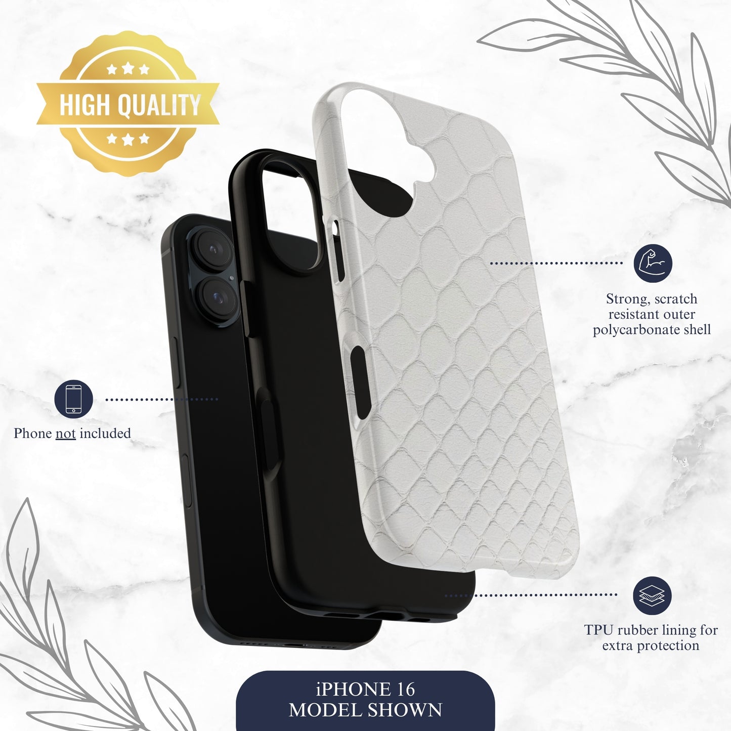 White Serpent - iPhone Case Phone Case-aesthetic phone case-shockproof phone case-cute phone case-designer phone case-elegant phone case-luxury phone case-phone accessories-fashion accessory