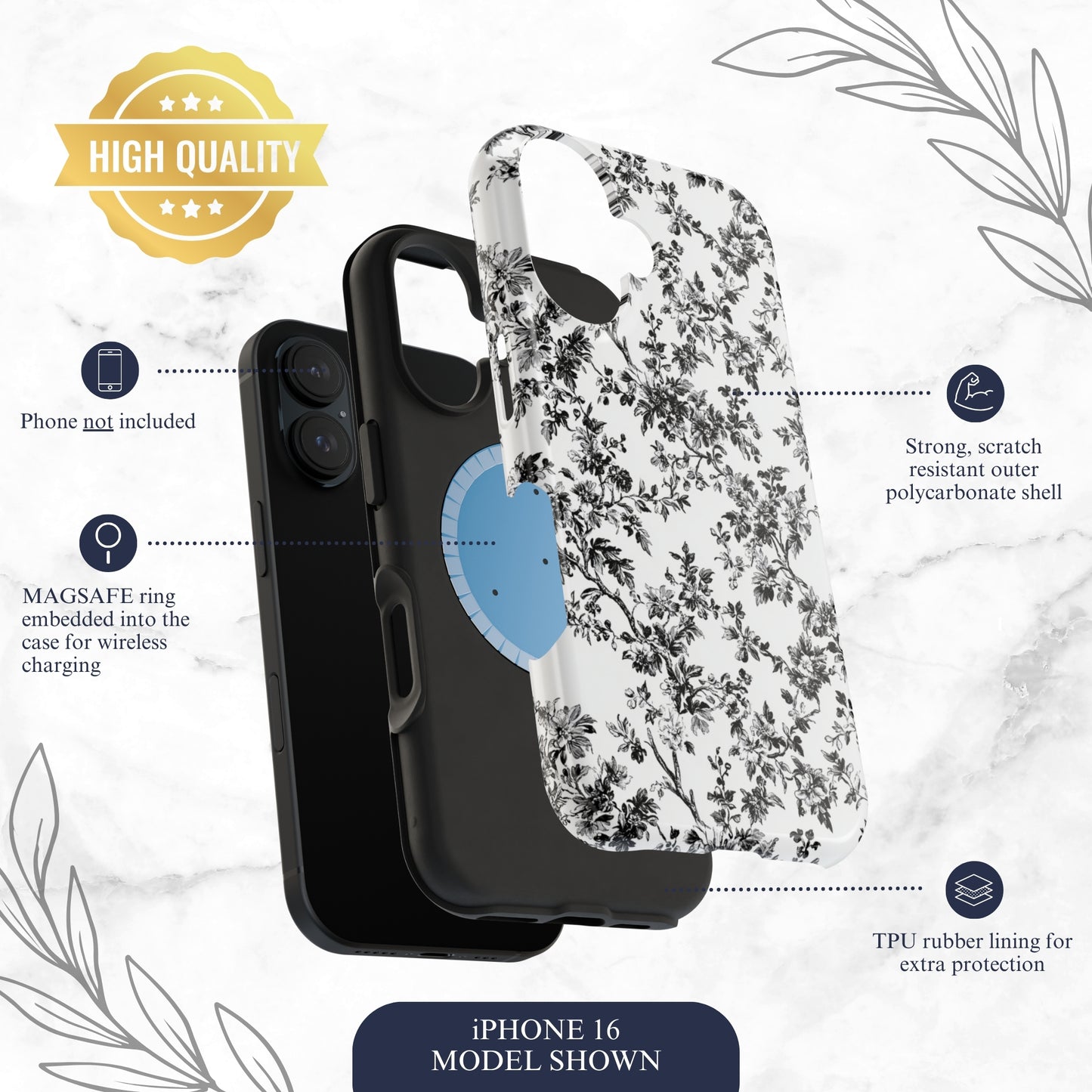 Noir Toile - Magsafe iPhone Case Phone Case-aesthetic phone case-shockproof phone case-cute phone case-designer phone case-elegant phone case-luxury phone case-phone accessories-fashion accessory