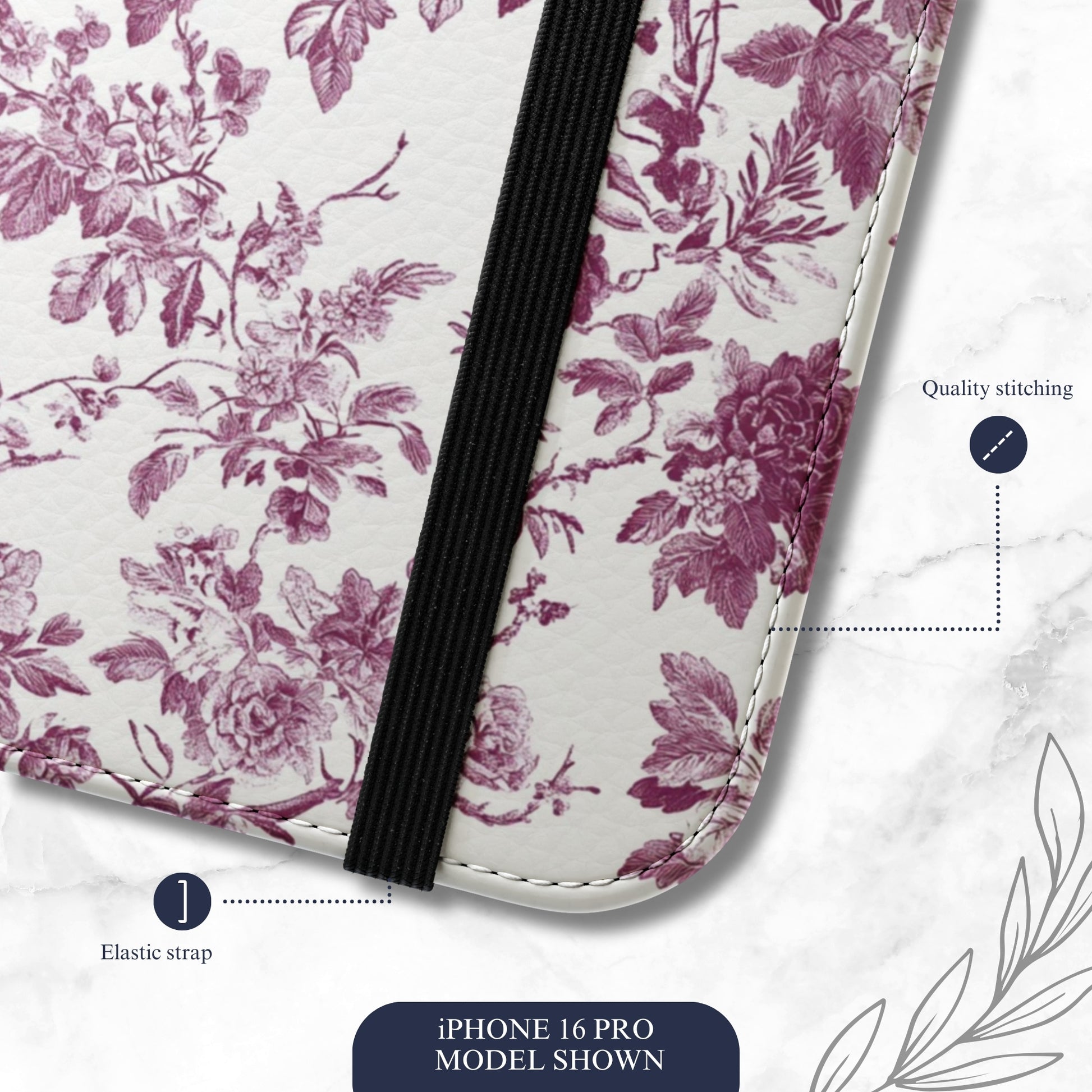 Mauve Toile - iPhone Flip Case Wallet, Leather Folio Case Phone Case-aesthetic phone case-shockproof phone case-cute phone case-designer phone case-elegant phone case-luxury phone case-phone accessories-fashion accessory