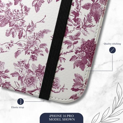 Mauve Toile - iPhone Flip Case Wallet, Leather Folio Case Phone Case-aesthetic phone case-shockproof phone case-cute phone case-designer phone case-elegant phone case-luxury phone case-phone accessories-fashion accessory