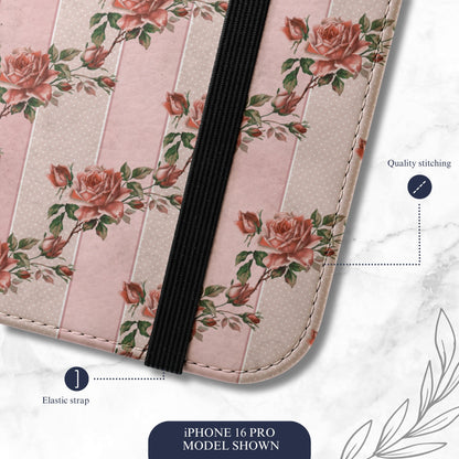 Rose Parlor - iPhone Flip Case Wallet, Leather Folio Case Phone Case-aesthetic phone case-shockproof phone case-cute phone case-designer phone case-elegant phone case-luxury phone case-phone accessories-fashion accessory