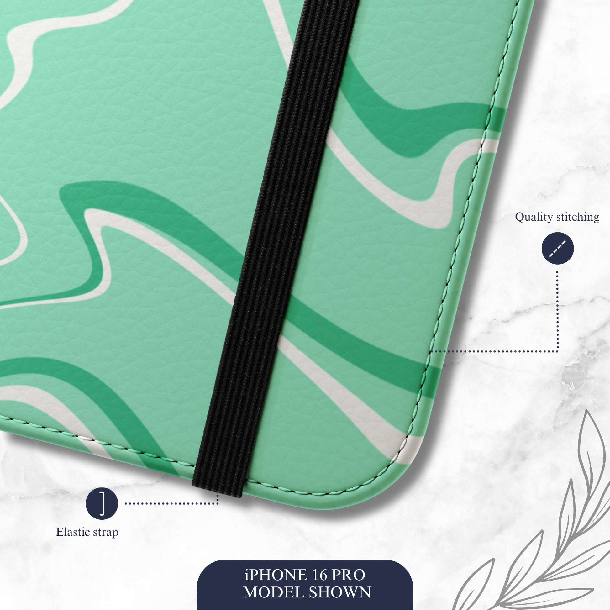 Seafoam Swish - iPhone Flip Case Wallet, Leather Folio Case Phone Case-aesthetic phone case-shockproof phone case-cute phone case-designer phone case-elegant phone case-luxury phone case-phone accessories-fashion accessory