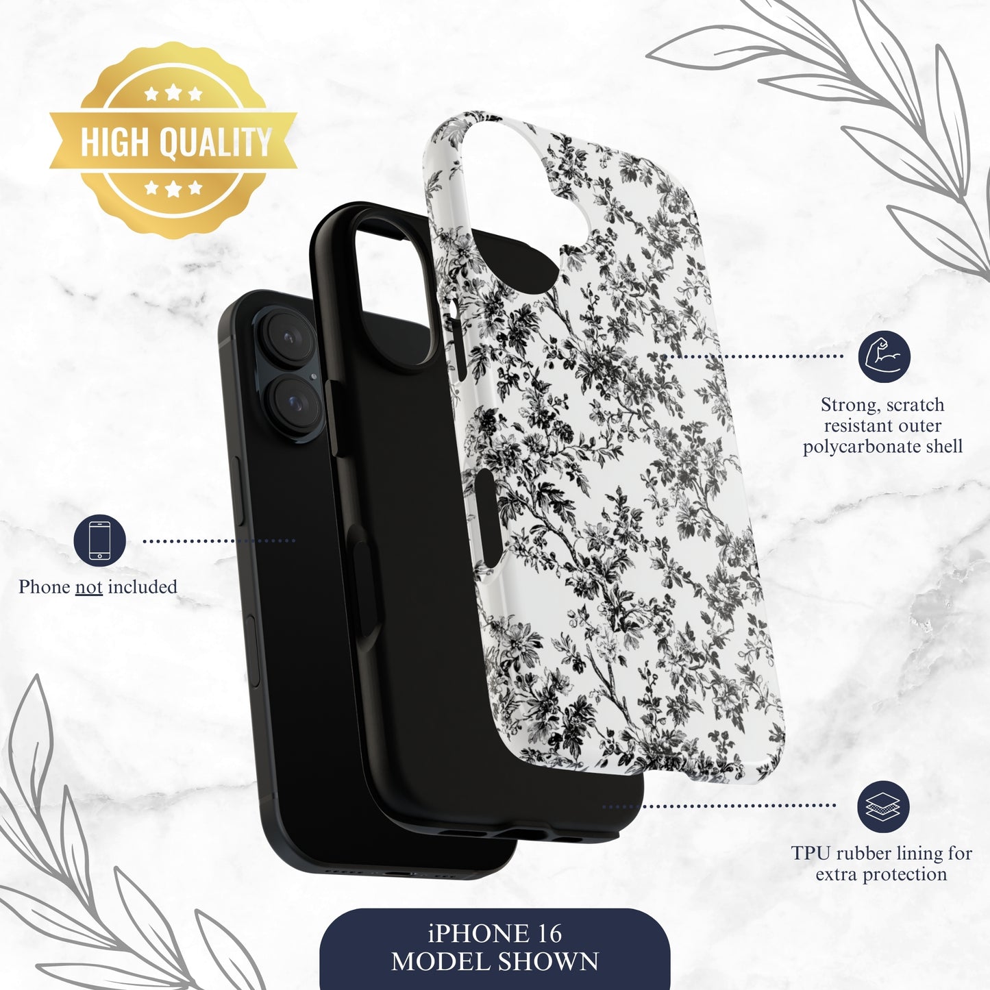 Noir Toile - iPhone Case Phone Case-aesthetic phone case-shockproof phone case-cute phone case-designer phone case-elegant phone case-luxury phone case-phone accessories-fashion accessory