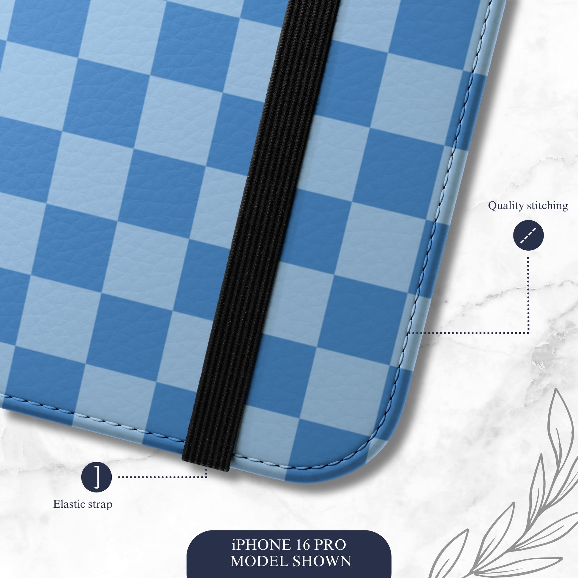 Coastal Check - iPhone Flip Case Wallet, Leather Folio Case Phone Case-aesthetic phone case-shockproof phone case-cute phone case-designer phone case-elegant phone case-luxury phone case-phone accessories-fashion accessory