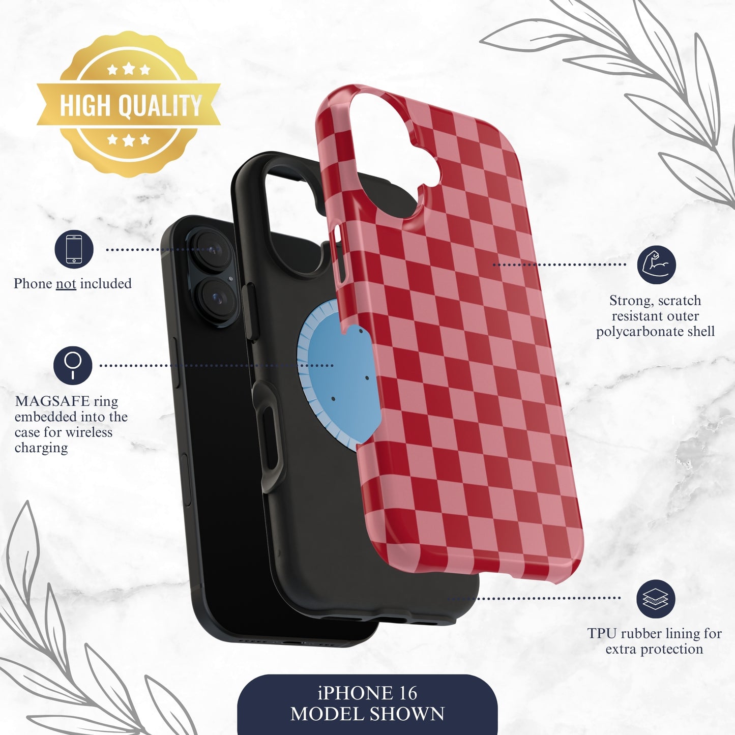 Crimson Check - Magsafe iPhone Case Phone Case-aesthetic phone case-shockproof phone case-cute phone case-designer phone case-elegant phone case-luxury phone case-phone accessories-fashion accessory