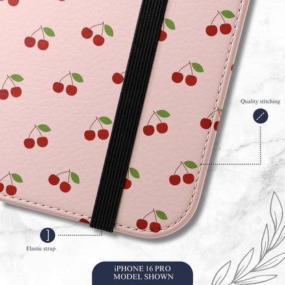 Cherry Crush - iPhone Flip Case Wallet, Leather Folio Case Phone Case-aesthetic phone case-shockproof phone case-cute phone case-designer phone case-elegant phone case-luxury phone case-phone accessories-fashion accessory
