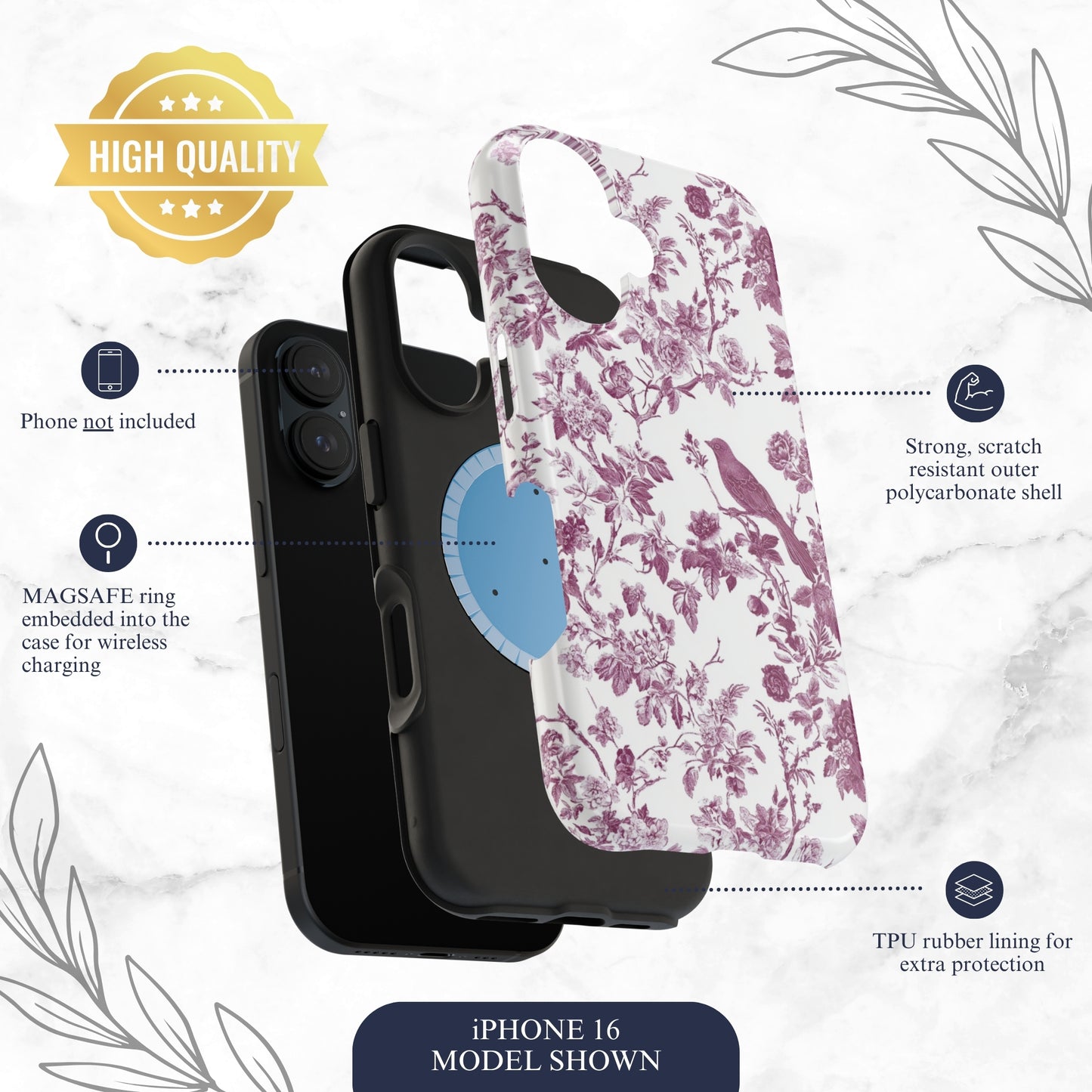 Mauve Toile - Magsafe iPhone Case Phone Case-aesthetic phone case-shockproof phone case-cute phone case-designer phone case-elegant phone case-luxury phone case-phone accessories-fashion accessory