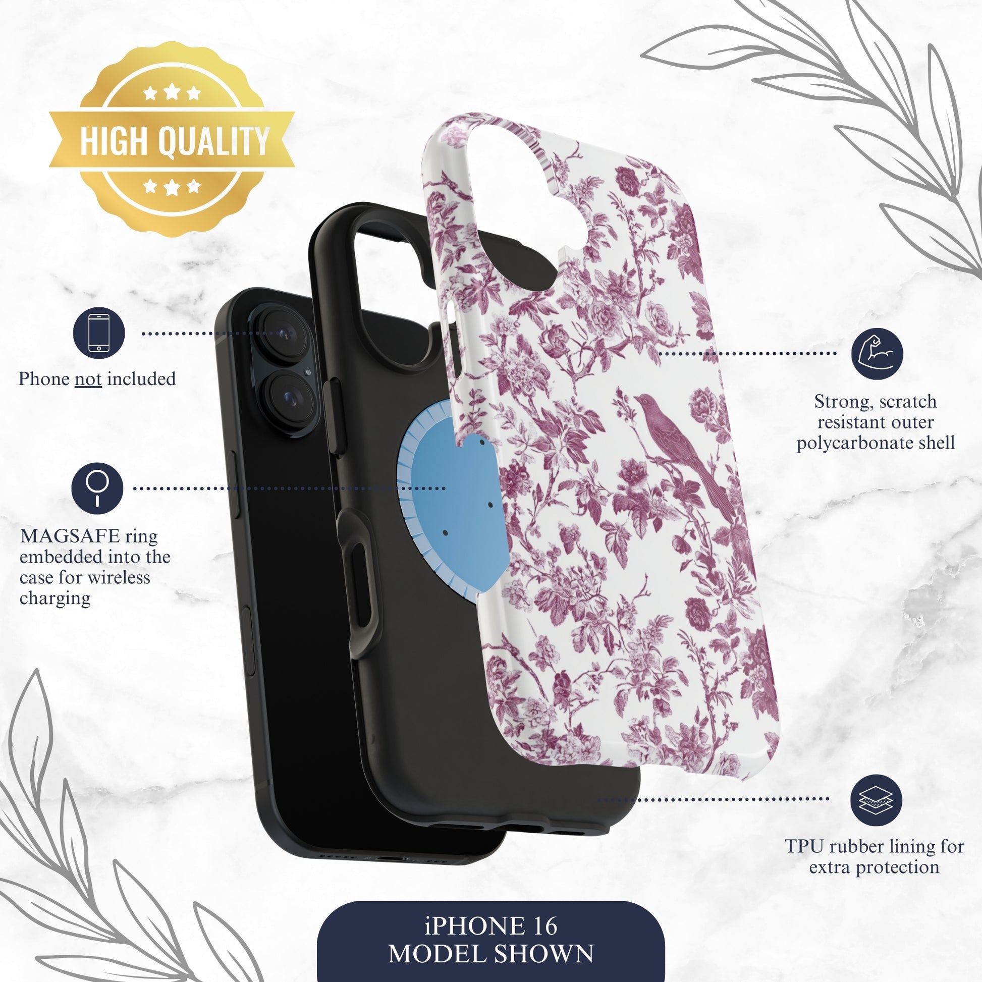 Mauve Toile - Magsafe iPhone Case Phone Case-aesthetic phone case-shockproof phone case-cute phone case-designer phone case-elegant phone case-luxury phone case-phone accessories-fashion accessory