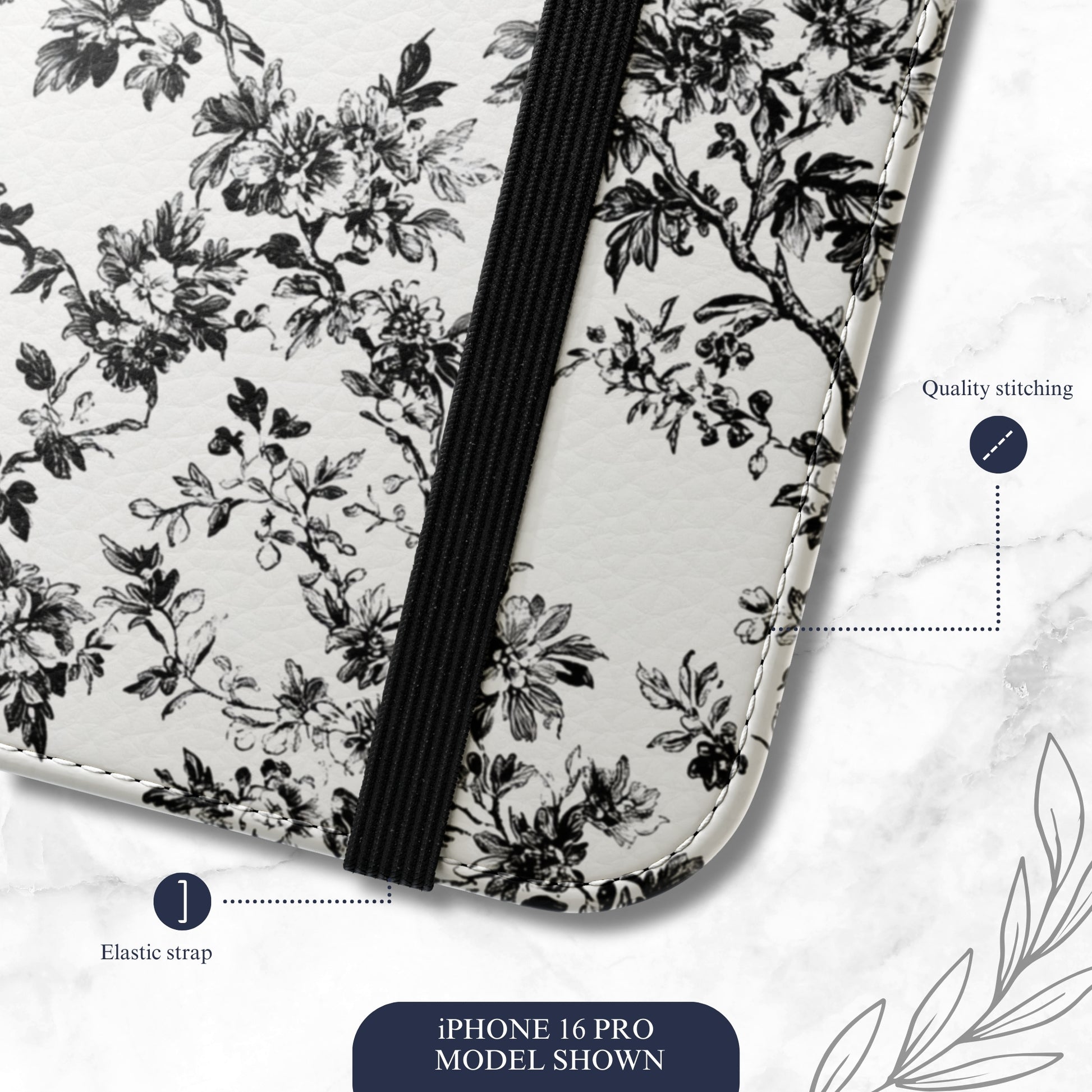 Noir Toile - iPhone Flip Case Wallet, Leather Folio Case Phone Case-aesthetic phone case-shockproof phone case-cute phone case-designer phone case-elegant phone case-luxury phone case-phone accessories-fashion accessory