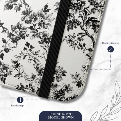 Noir Toile - iPhone Flip Case Wallet, Leather Folio Case Phone Case-aesthetic phone case-shockproof phone case-cute phone case-designer phone case-elegant phone case-luxury phone case-phone accessories-fashion accessory
