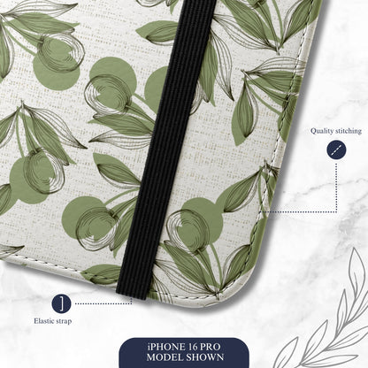 Olive Branch - iPhone Flip Case Wallet, Leather Folio Case Phone Case-aesthetic phone case-shockproof phone case-cute phone case-designer phone case-elegant phone case-luxury phone case-phone accessories-fashion accessory