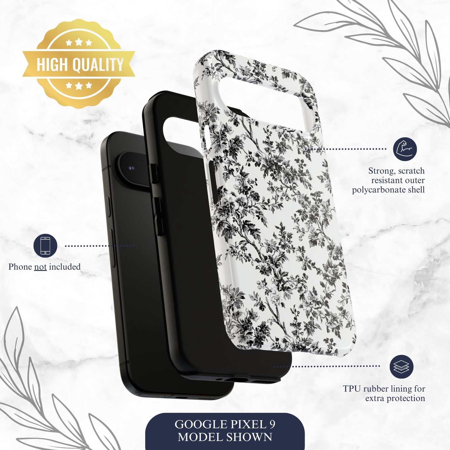 Noir Toile - Google Pixel Case Phone Case-aesthetic phone case-shockproof phone case-cute phone case-designer phone case-elegant phone case-luxury phone case-phone accessories-fashion accessory