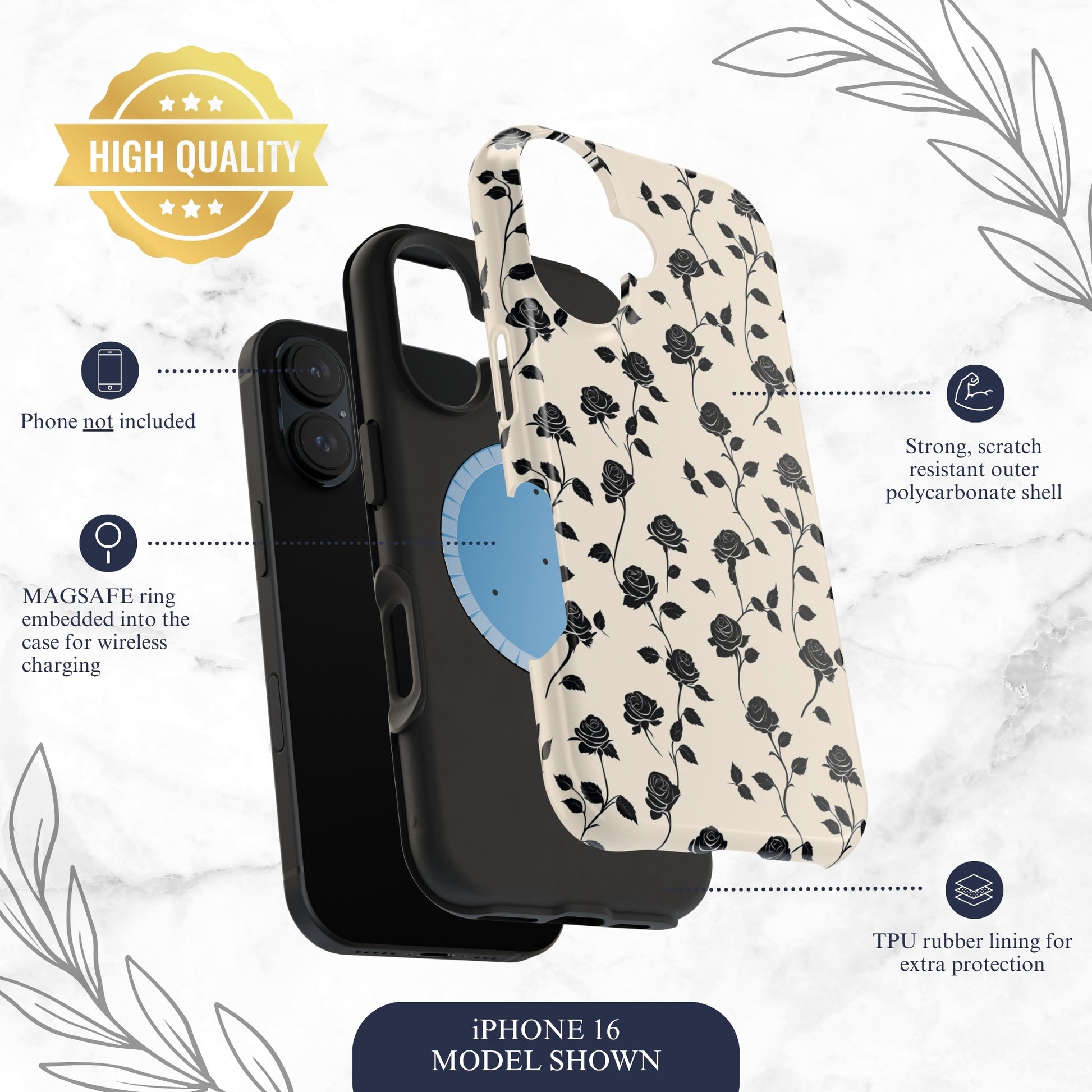 Ghost Rose - Magsafe iPhone Case Phone Case-aesthetic phone case-shockproof phone case-cute phone case-designer phone case-elegant phone case-luxury phone case-phone accessories-fashion accessory