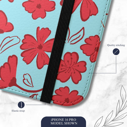 Floral Frenzy - iPhone Flip Case Wallet, Leather Folio Case Phone Case-aesthetic phone case-shockproof phone case-cute phone case-designer phone case-elegant phone case-luxury phone case-phone accessories-fashion accessory