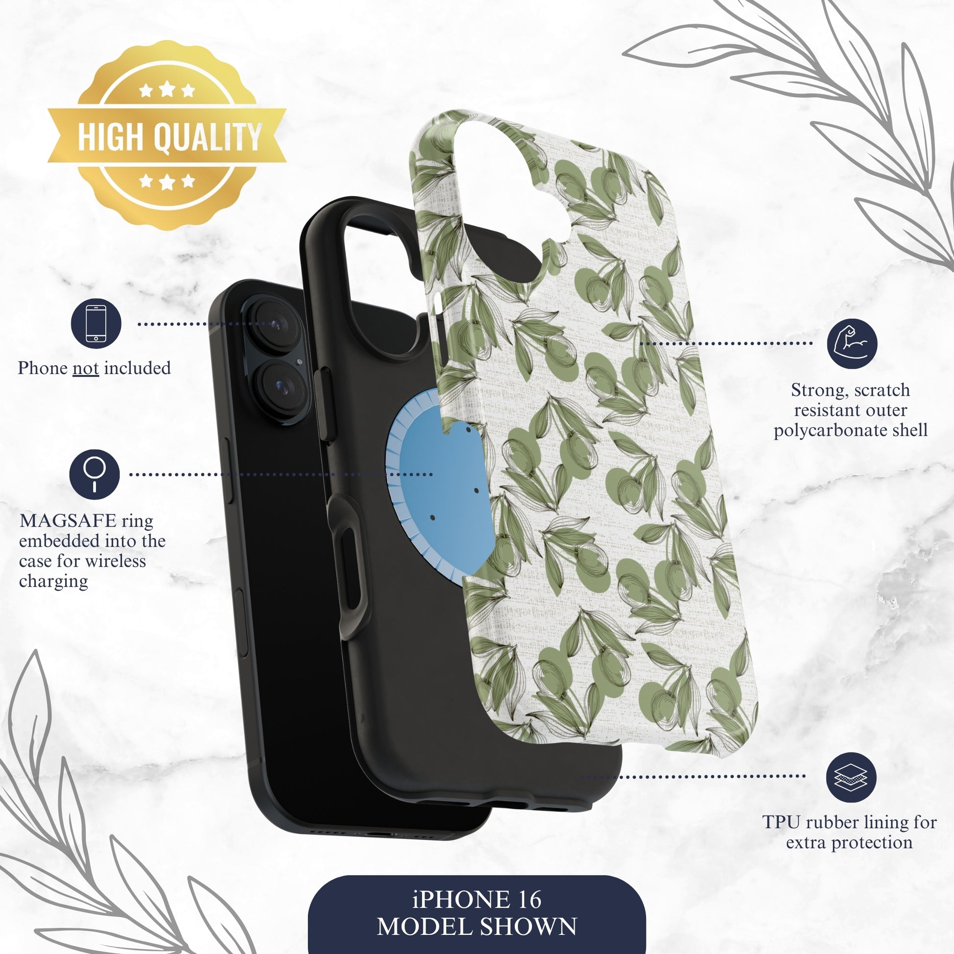 Olive Branch - Magsafe iPhone Case Phone Case-aesthetic phone case-shockproof phone case-cute phone case-designer phone case-elegant phone case-luxury phone case-phone accessories-fashion accessory