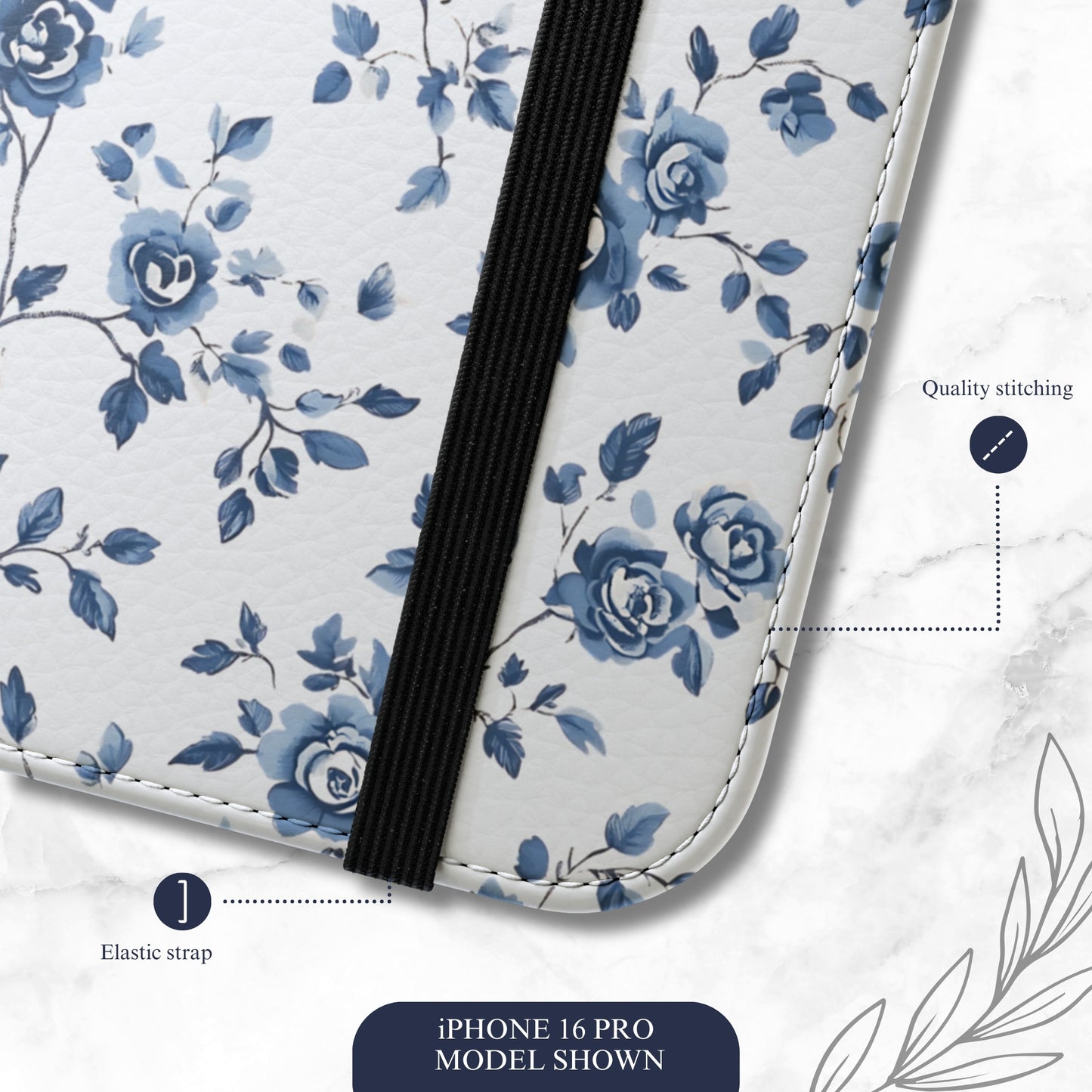 Porcelain Petals - iPhone Flip Case Wallet, Leather Folio Case Phone Case-aesthetic phone case-shockproof phone case-cute phone case-designer phone case-elegant phone case-luxury phone case-phone accessories-fashion accessory