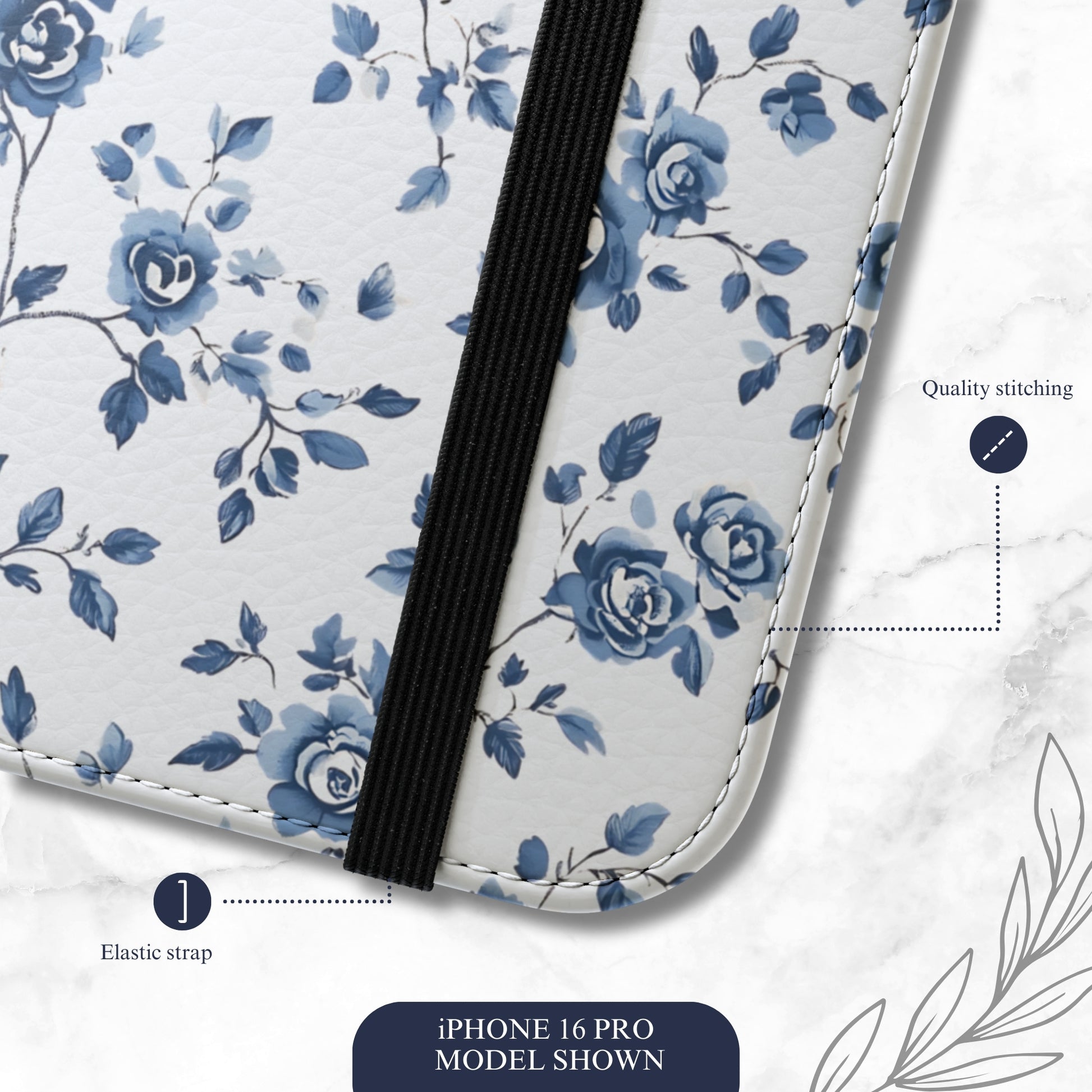 Porcelain Petals - iPhone Flip Case Wallet, Leather Folio Case Phone Case-aesthetic phone case-shockproof phone case-cute phone case-designer phone case-elegant phone case-luxury phone case-phone accessories-fashion accessory