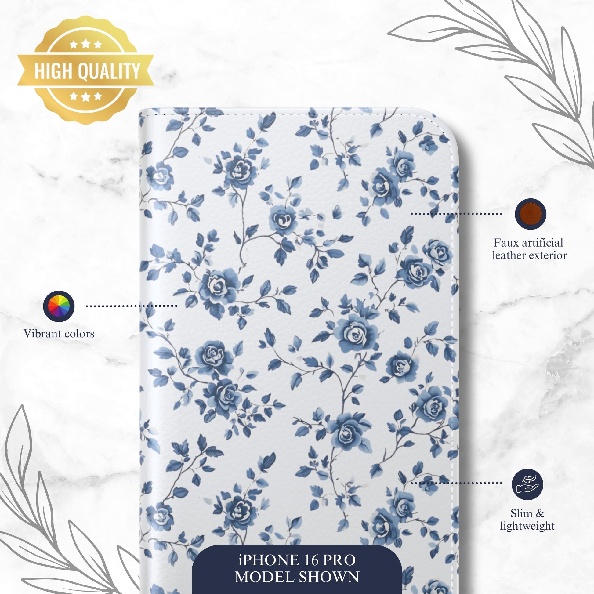 Porcelain Petals - iPhone Flip Case Wallet, Leather Folio Case Phone Case-aesthetic phone case-shockproof phone case-cute phone case-designer phone case-elegant phone case-luxury phone case-phone accessories-fashion accessory