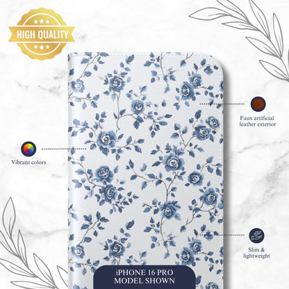 Porcelain Petals - iPhone Flip Case Wallet, Leather Folio Case Phone Case-aesthetic phone case-shockproof phone case-cute phone case-designer phone case-elegant phone case-luxury phone case-phone accessories-fashion accessory