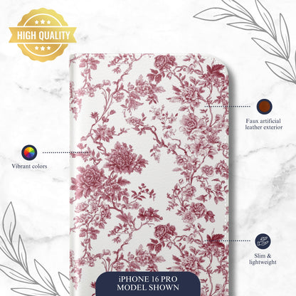 Scarlet Toile - iPhone Flip Case Wallet, Leather Folio Case Phone Case-aesthetic phone case-shockproof phone case-cute phone case-designer phone case-elegant phone case-luxury phone case-phone accessories-fashion accessory