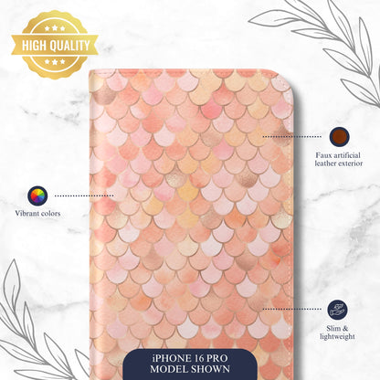 Mermaid Scales - iPhone Flip Case Wallet, Leather Folio Case Phone Case-aesthetic phone case-shockproof phone case-cute phone case-designer phone case-elegant phone case-luxury phone case-phone accessories-fashion accessory