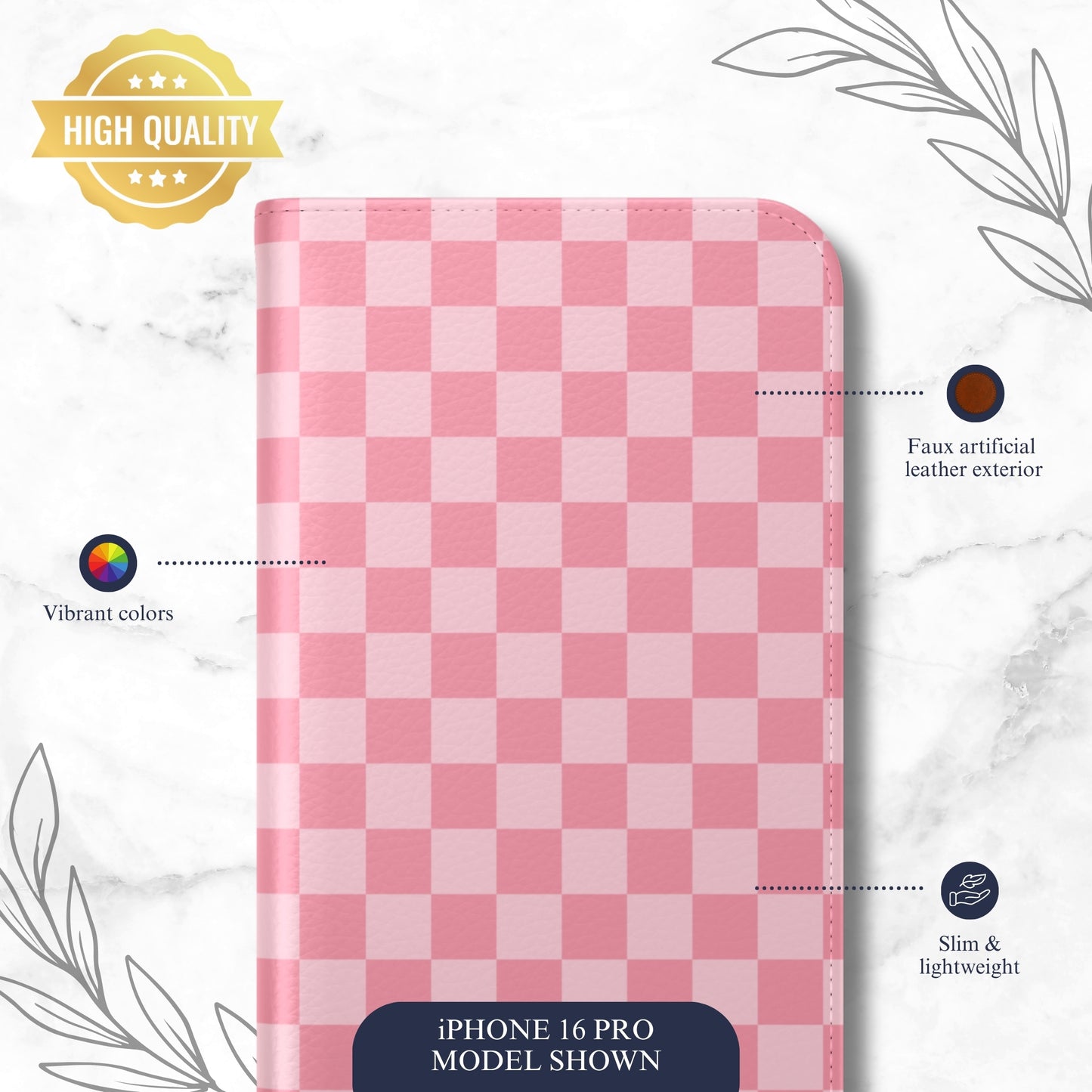 Blush Check - iPhone Flip Case Wallet, Leather Folio Case Phone Case-aesthetic phone case-shockproof phone case-cute phone case-designer phone case-elegant phone case-luxury phone case-phone accessories-fashion accessory