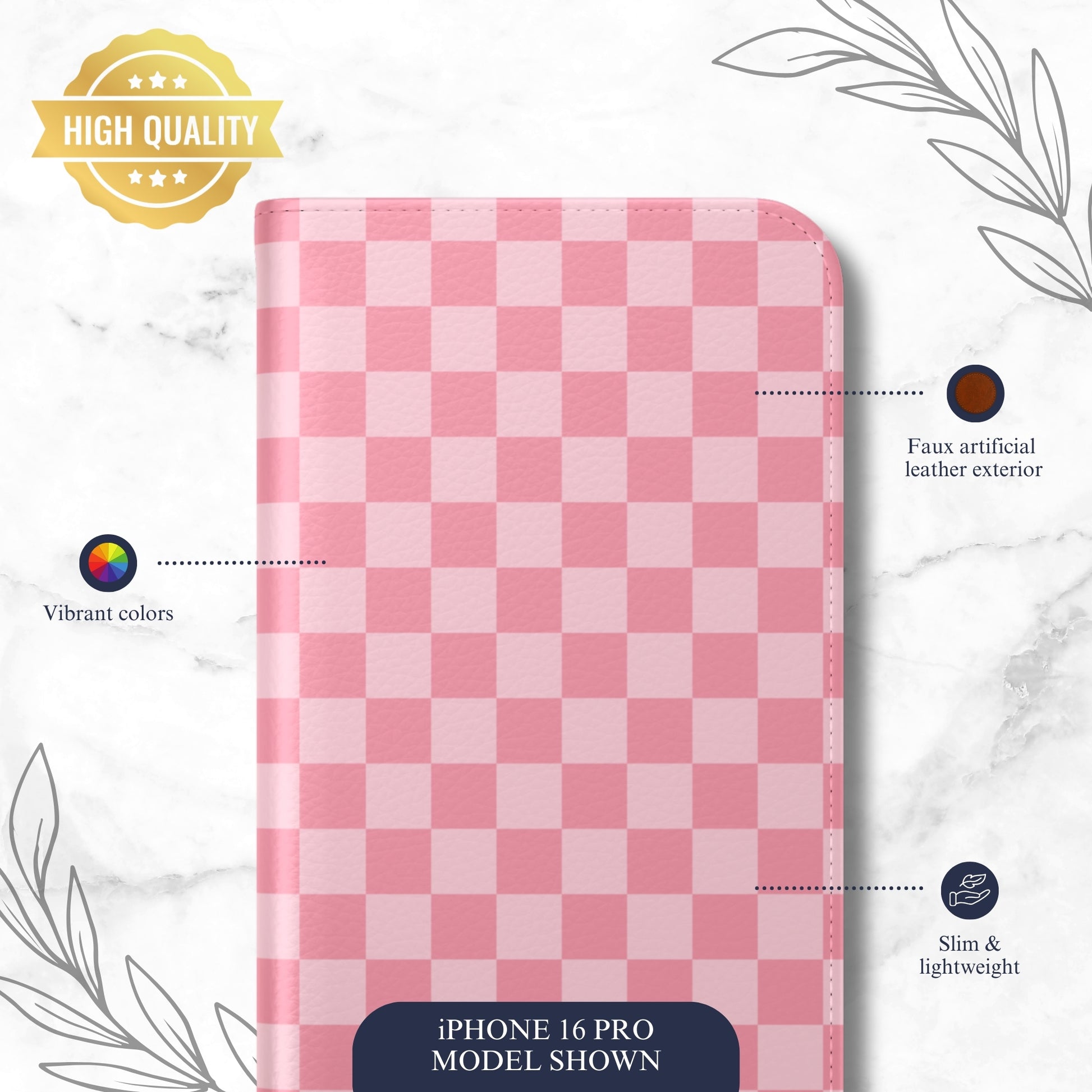 Blush Check - iPhone Flip Case Wallet, Leather Folio Case Phone Case-aesthetic phone case-shockproof phone case-cute phone case-designer phone case-elegant phone case-luxury phone case-phone accessories-fashion accessory