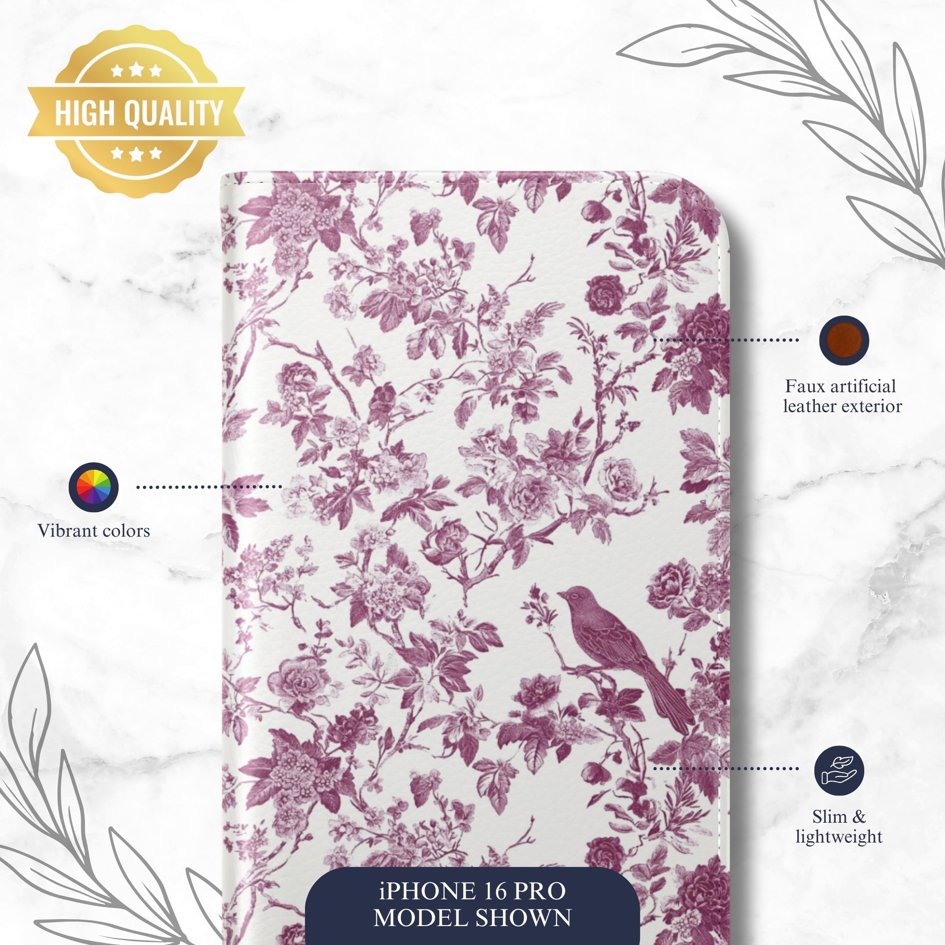 Mauve Toile - iPhone Flip Case Wallet, Leather Folio Case Phone Case-aesthetic phone case-shockproof phone case-cute phone case-designer phone case-elegant phone case-luxury phone case-phone accessories-fashion accessory