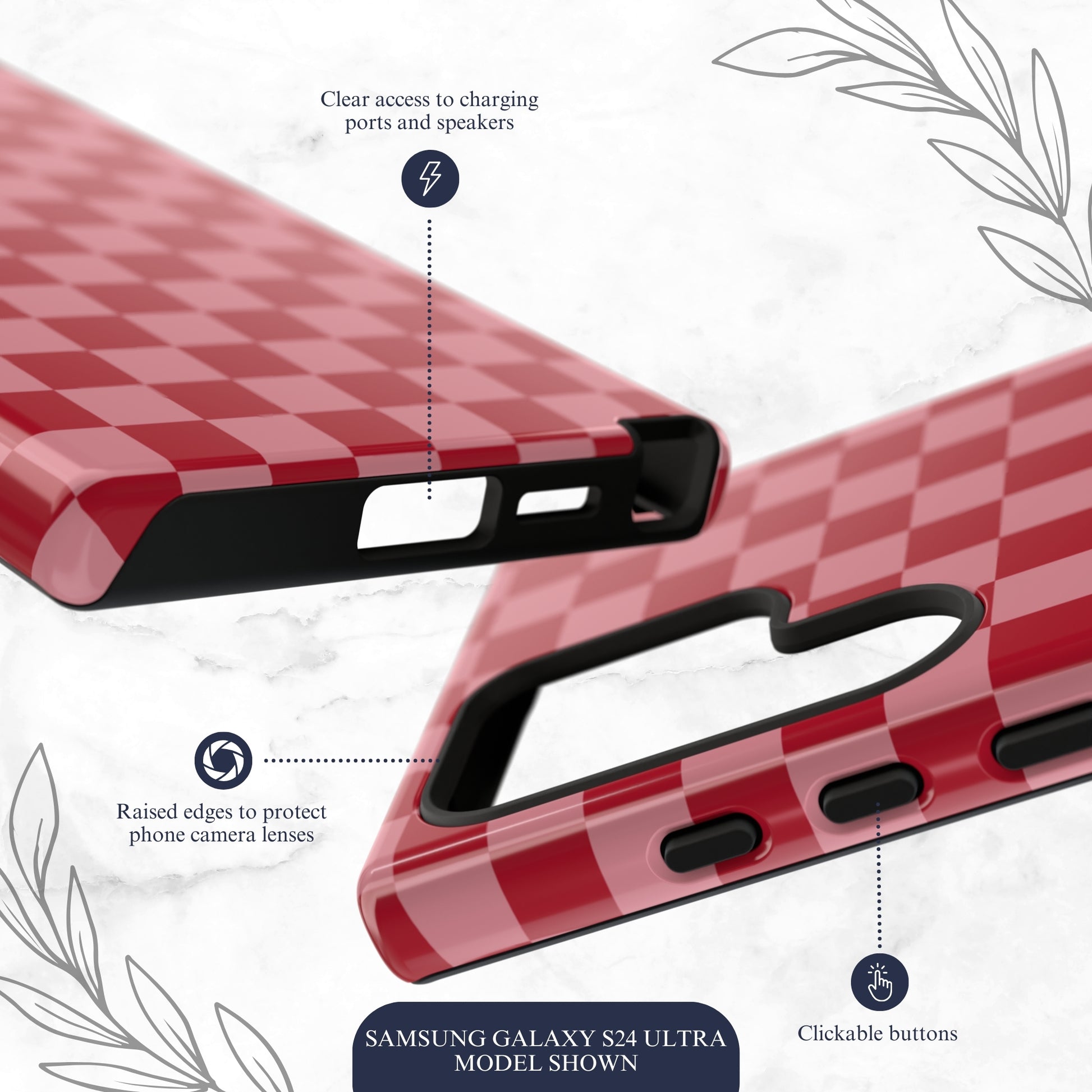 Crimson Check - Samsung Galaxy Case Phone Case-aesthetic phone case-shockproof phone case-cute phone case-designer phone case-elegant phone case-luxury phone case-phone accessories-fashion accessory