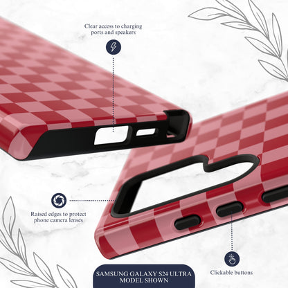 Crimson Check - Samsung Galaxy Case Phone Case-aesthetic phone case-shockproof phone case-cute phone case-designer phone case-elegant phone case-luxury phone case-phone accessories-fashion accessory
