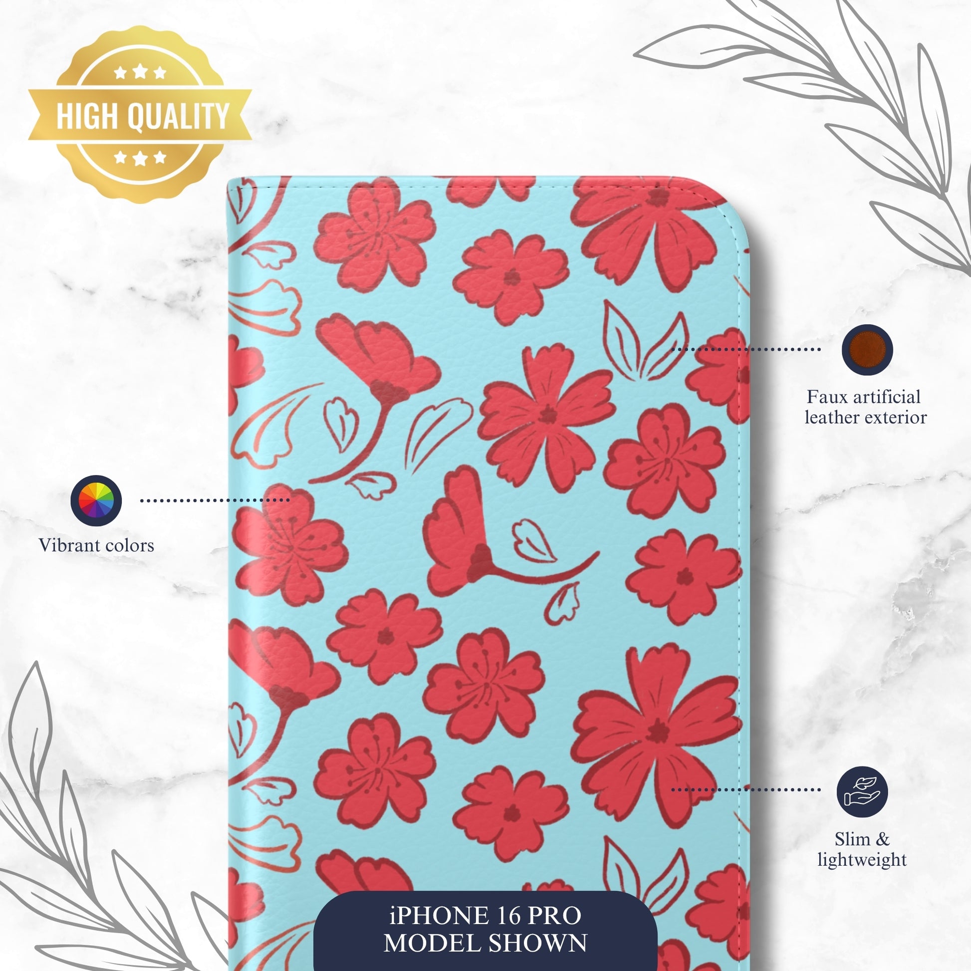 Floral Frenzy - iPhone Flip Case Wallet, Leather Folio Case Phone Case-aesthetic phone case-shockproof phone case-cute phone case-designer phone case-elegant phone case-luxury phone case-phone accessories-fashion accessory