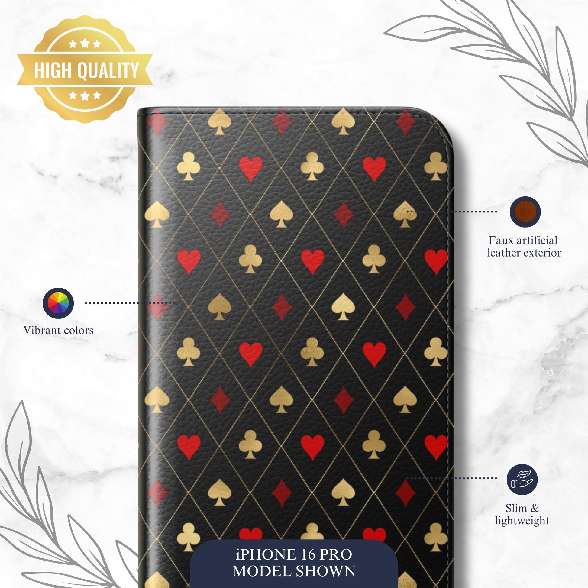 Royal Flush - iPhone Flip Case Wallet, Leather Folio Case Phone Case-aesthetic phone case-shockproof phone case-cute phone case-designer phone case-elegant phone case-luxury phone case-phone accessories-fashion accessory