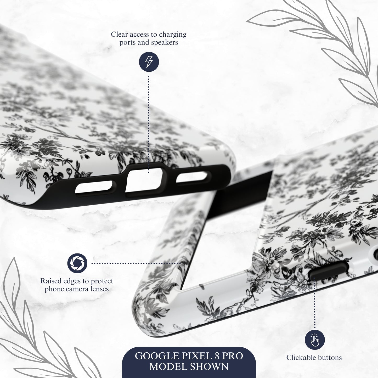 Noir Toile - Google Pixel Case Phone Case-aesthetic phone case-shockproof phone case-cute phone case-designer phone case-elegant phone case-luxury phone case-phone accessories-fashion accessory