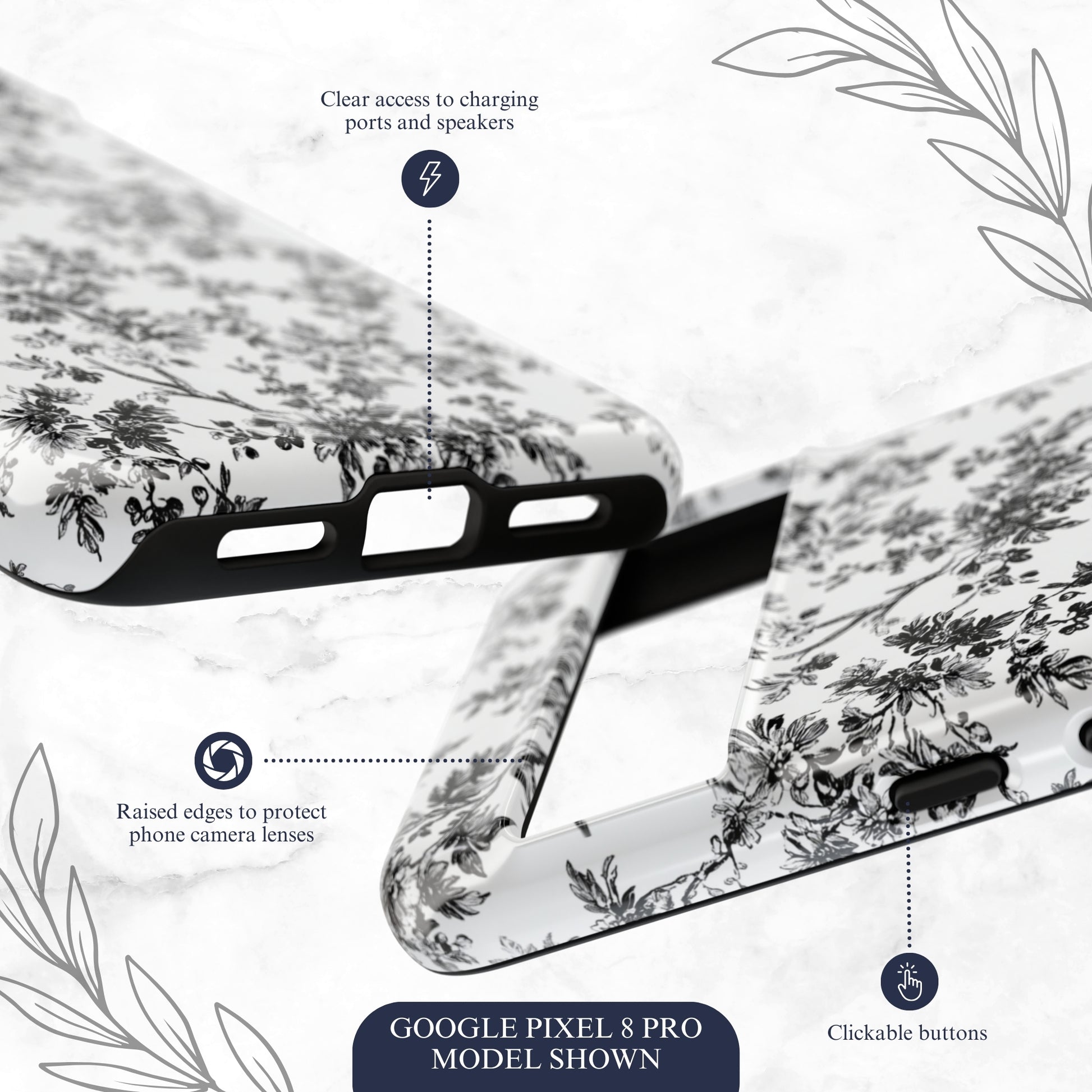 Noir Toile - Google Pixel Case Phone Case-aesthetic phone case-shockproof phone case-cute phone case-designer phone case-elegant phone case-luxury phone case-phone accessories-fashion accessory