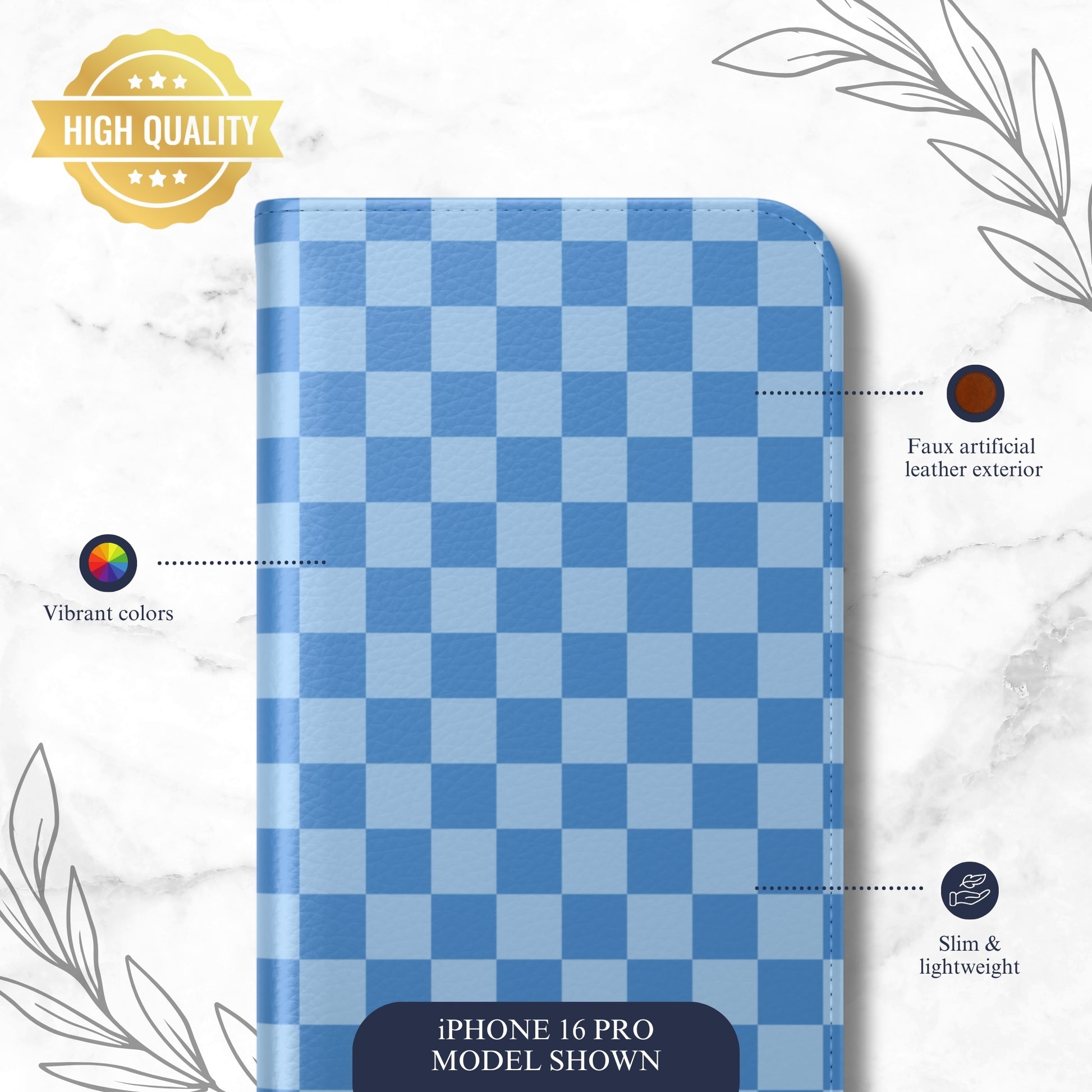 Coastal Check - iPhone Flip Case Wallet, Leather Folio Case Phone Case-aesthetic phone case-shockproof phone case-cute phone case-designer phone case-elegant phone case-luxury phone case-phone accessories-fashion accessory