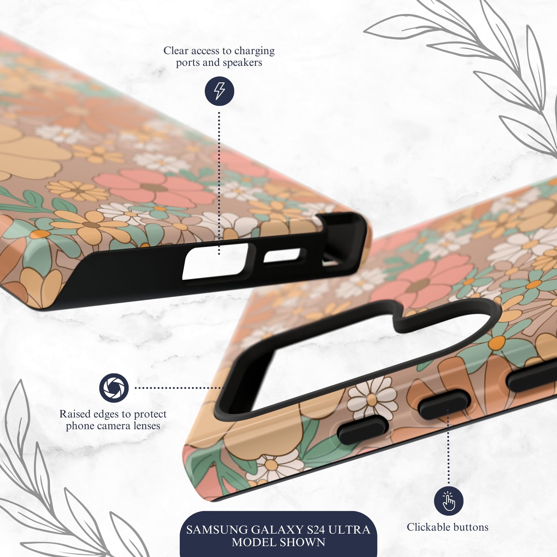Retro Petals - Samsung Galaxy Case Phone Case-aesthetic phone case-shockproof phone case-cute phone case-designer phone case-elegant phone case-luxury phone case-phone accessories-fashion accessory