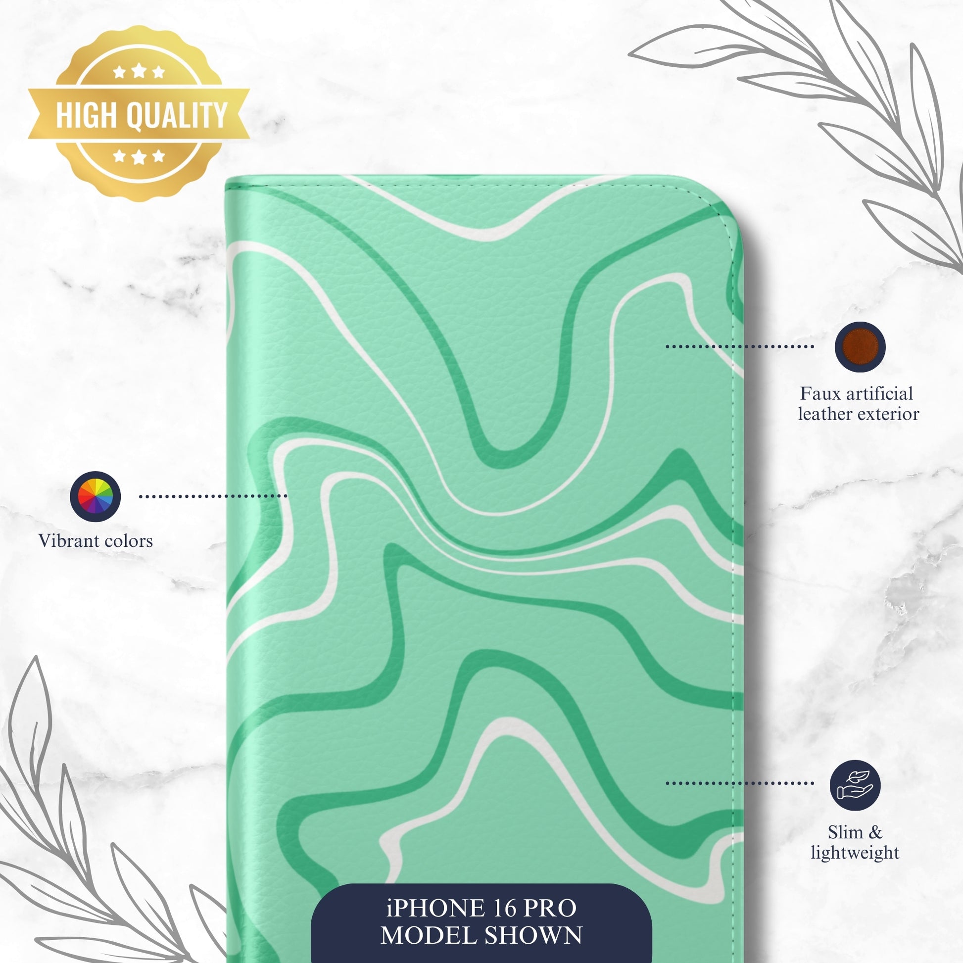 Seafoam Swish - iPhone Flip Case Wallet, Leather Folio Case Phone Case-aesthetic phone case-shockproof phone case-cute phone case-designer phone case-elegant phone case-luxury phone case-phone accessories-fashion accessory