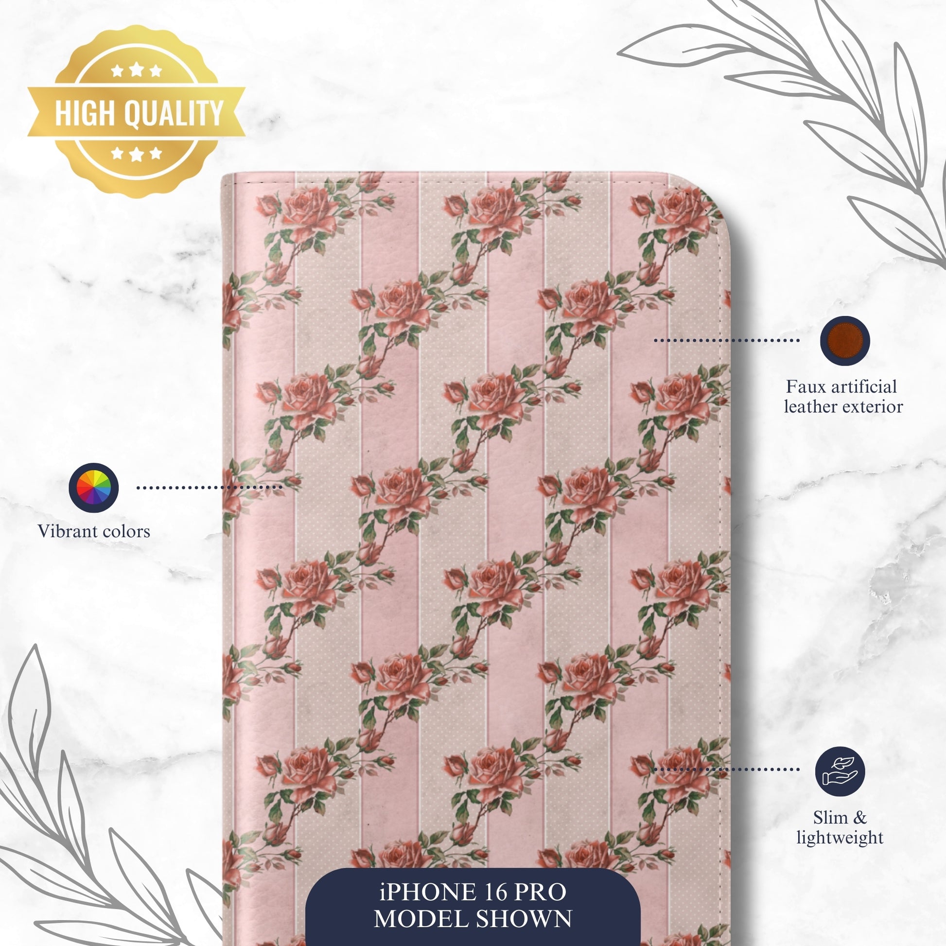 Rose Parlor - iPhone Flip Case Wallet, Leather Folio Case Phone Case-aesthetic phone case-shockproof phone case-cute phone case-designer phone case-elegant phone case-luxury phone case-phone accessories-fashion accessory