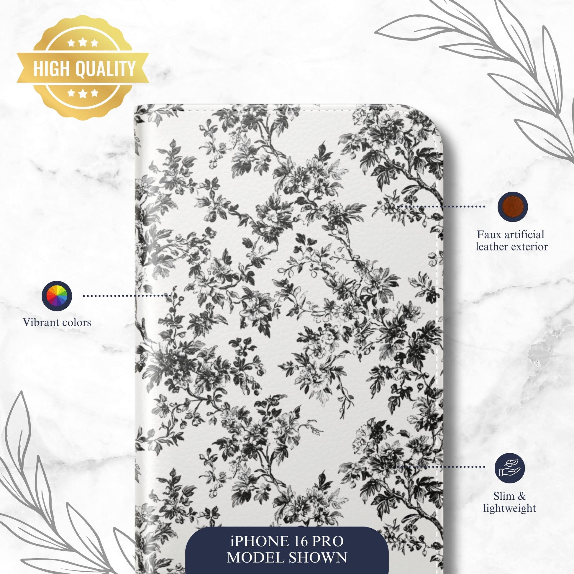 Noir Toile - iPhone Flip Case Wallet, Leather Folio Case Phone Case-aesthetic phone case-shockproof phone case-cute phone case-designer phone case-elegant phone case-luxury phone case-phone accessories-fashion accessory