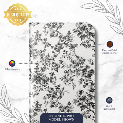 Noir Toile - iPhone Flip Case Wallet, Leather Folio Case Phone Case-aesthetic phone case-shockproof phone case-cute phone case-designer phone case-elegant phone case-luxury phone case-phone accessories-fashion accessory