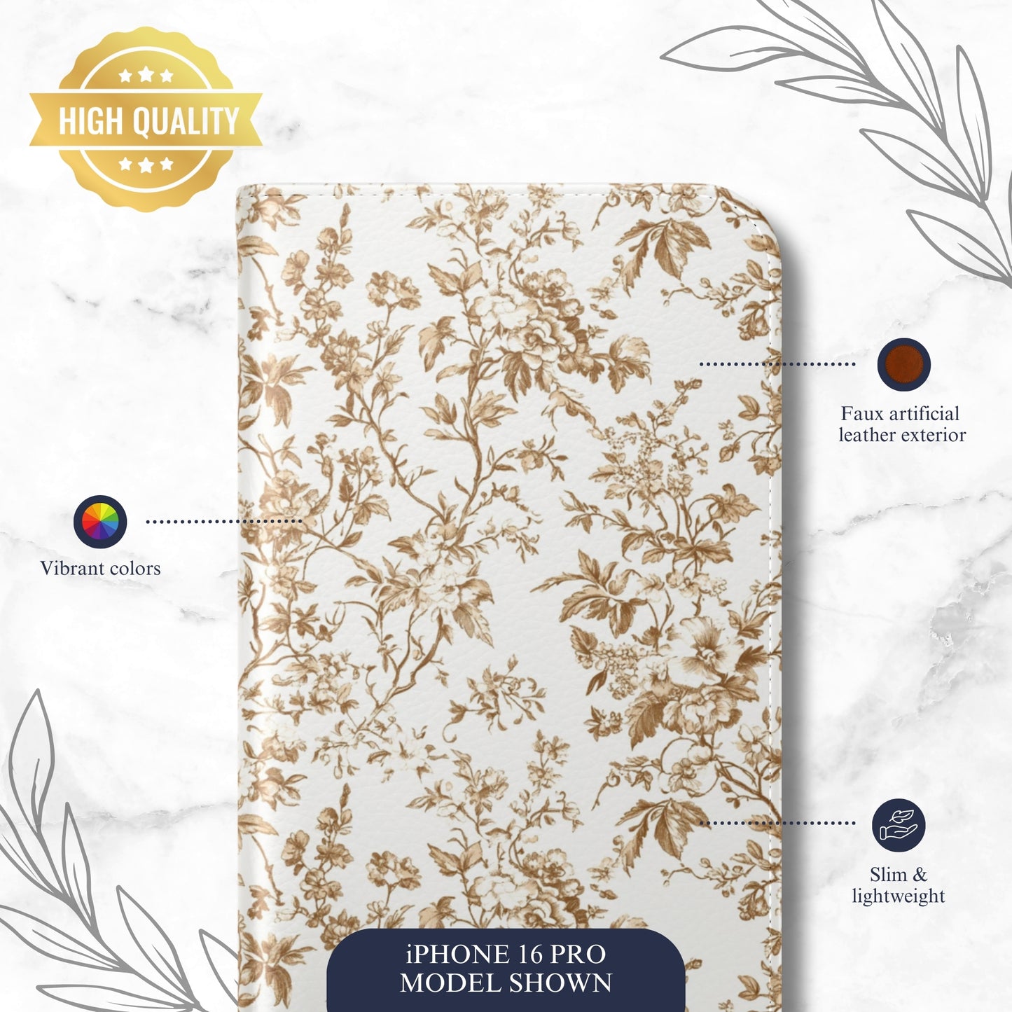 Clay Toile - iPhone Flip Case Wallet, Leather Folio Case Phone Case-aesthetic phone case-shockproof phone case-cute phone case-designer phone case-elegant phone case-luxury phone case-phone accessories-fashion accessory
