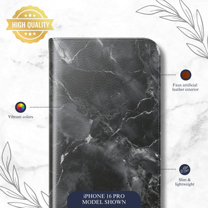 Obsidian - iPhone Flip Case Wallet, Leather Folio Case Phone Case-aesthetic phone case-shockproof phone case-cute phone case-designer phone case-elegant phone case-luxury phone case-phone accessories-fashion accessory