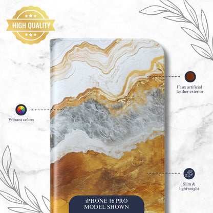 Snowgold - iPhone Flip Case Wallet, Leather Folio Case Phone Case-aesthetic phone case-shockproof phone case-cute phone case-designer phone case-elegant phone case-luxury phone case-phone accessories-fashion accessory