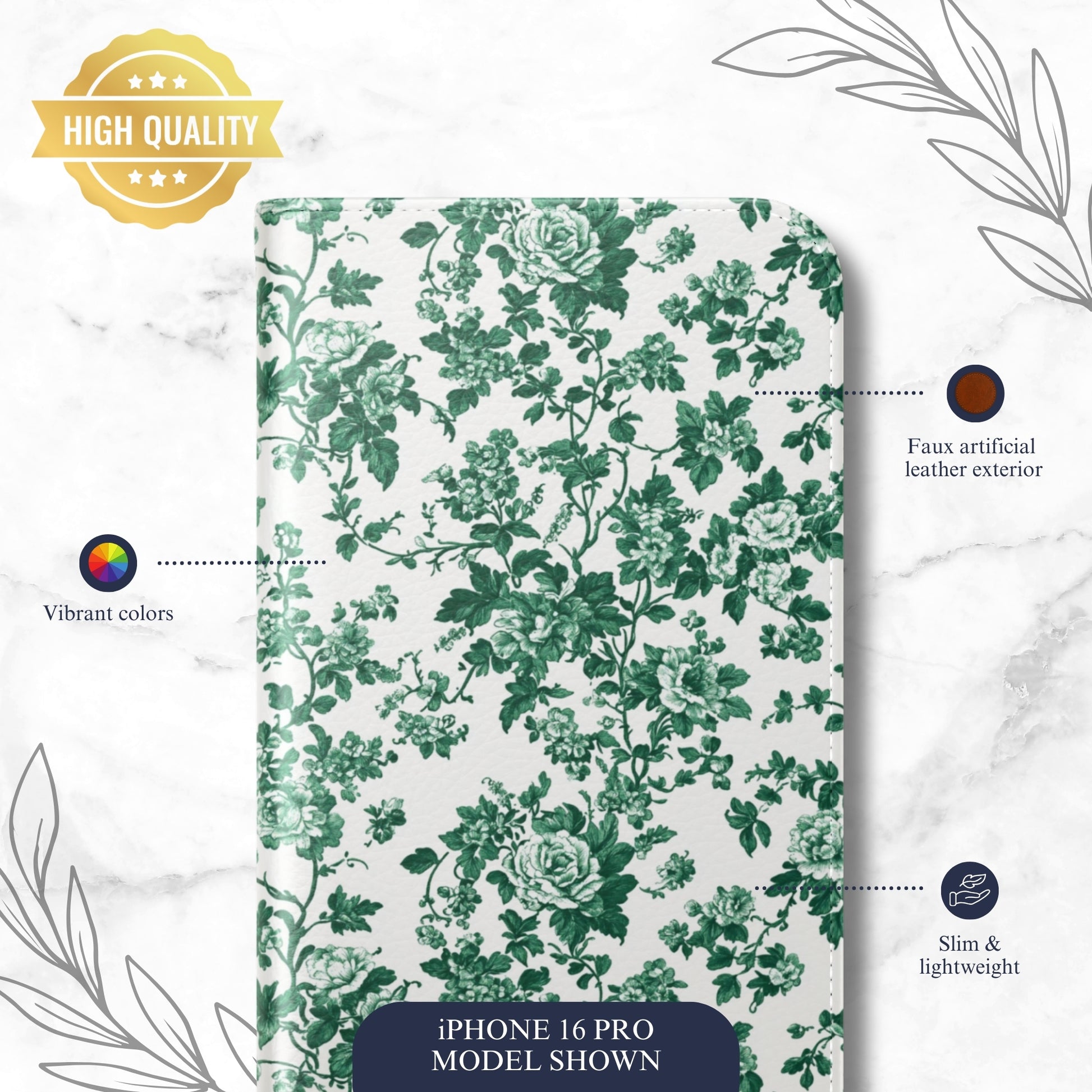 Moss Toile - iPhone Flip Case Wallet, Leather Folio Case Phone Case-aesthetic phone case-shockproof phone case-cute phone case-designer phone case-elegant phone case-luxury phone case-phone accessories-fashion accessory