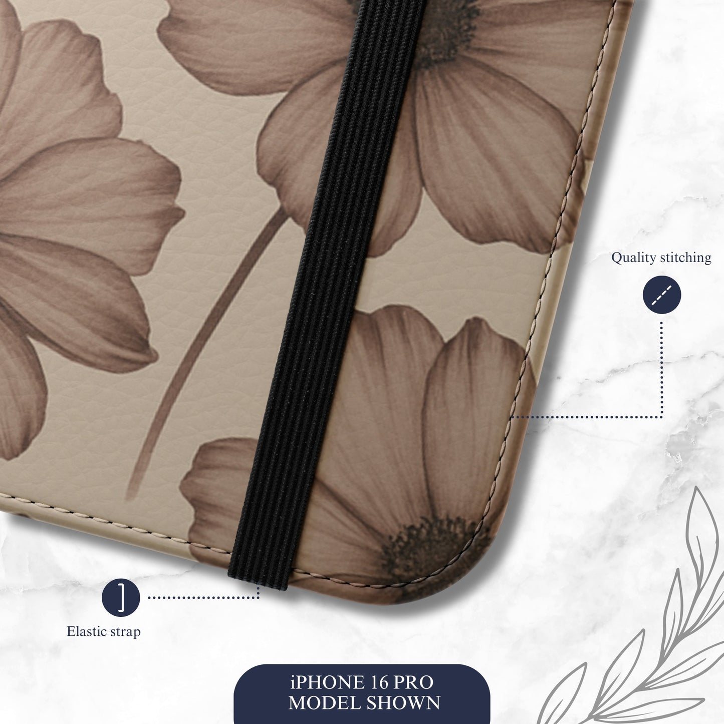 Sepia Bloom - iPhone Flip Case Wallet, Leather Folio Case Phone Case-aesthetic phone case-shockproof phone case-cute phone case-designer phone case-elegant phone case-luxury phone case-phone accessories-fashion accessory